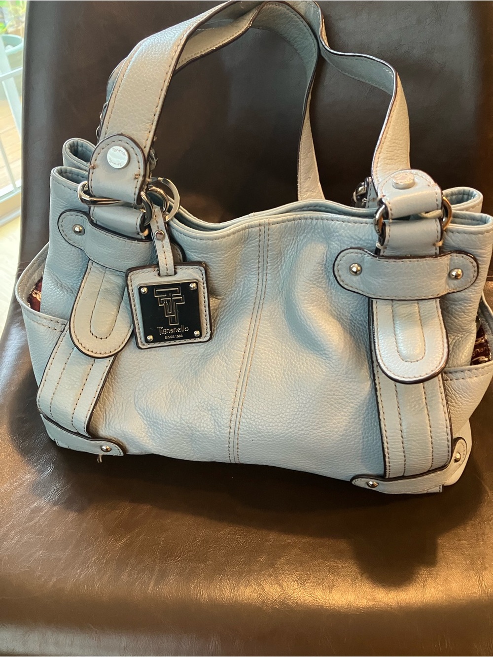 Tignanello Powder Blue Leather Shoulder Tote